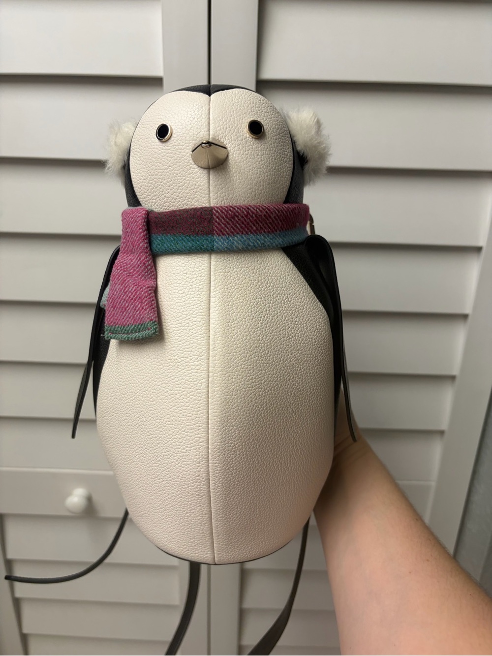 kate spade White Penguin Crossbody Bag with Pink & Teal Scarf